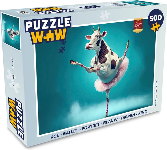 Puzzel Koe - Ballet - Portret - Blauw - Dieren - Kind - Legpuzzel - Puzzel 500 stukjes