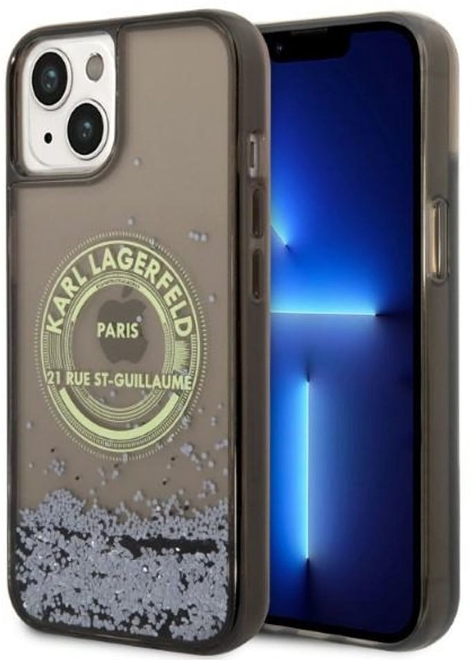 Karl Lagerfeld - iPhone 14 Hoesje - Liquid Glitter - Zwart - Exclusief Design