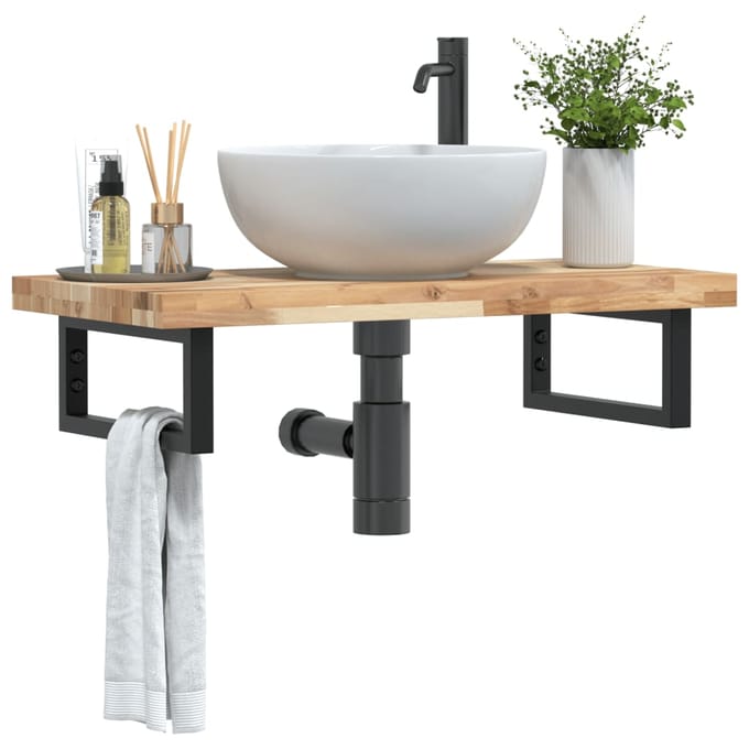 vidaXL - Badkamer - wandschap - staal - en - massief - acaciahout