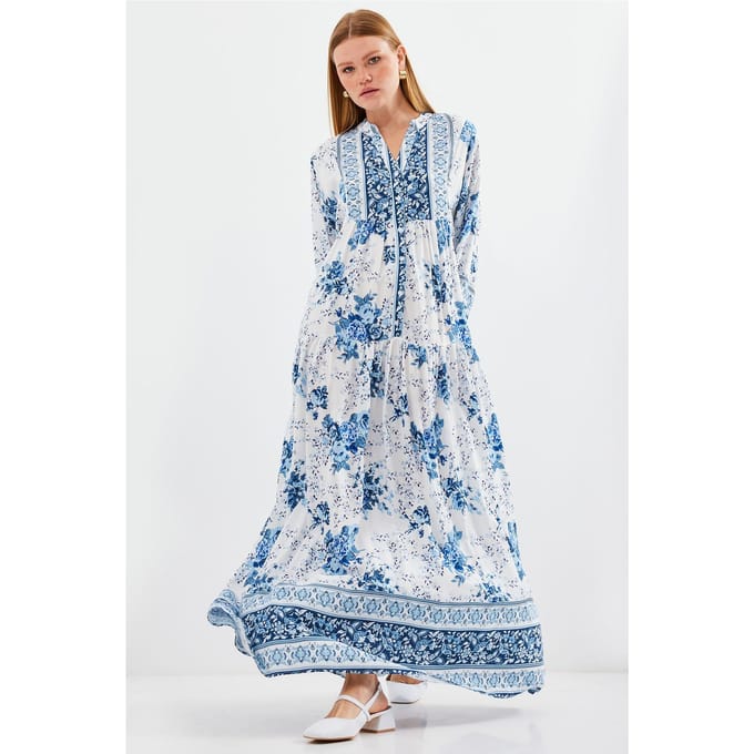Geprinte V-hals Maxi-jurk