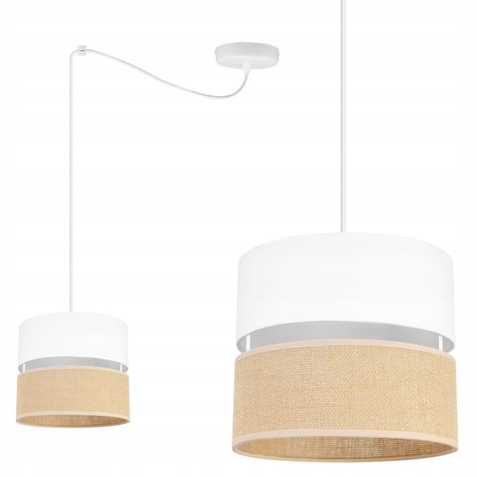 Hanglamp JUTA 20cm wit/beige, E27, in hoogte verstelbaar