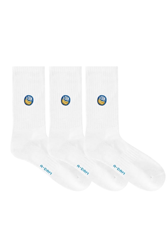 A-DAM  3-pack Crew Socks White Banana Sticker White Größe: 36-40 | Unterhosen Outlet | Unisex | Weiß