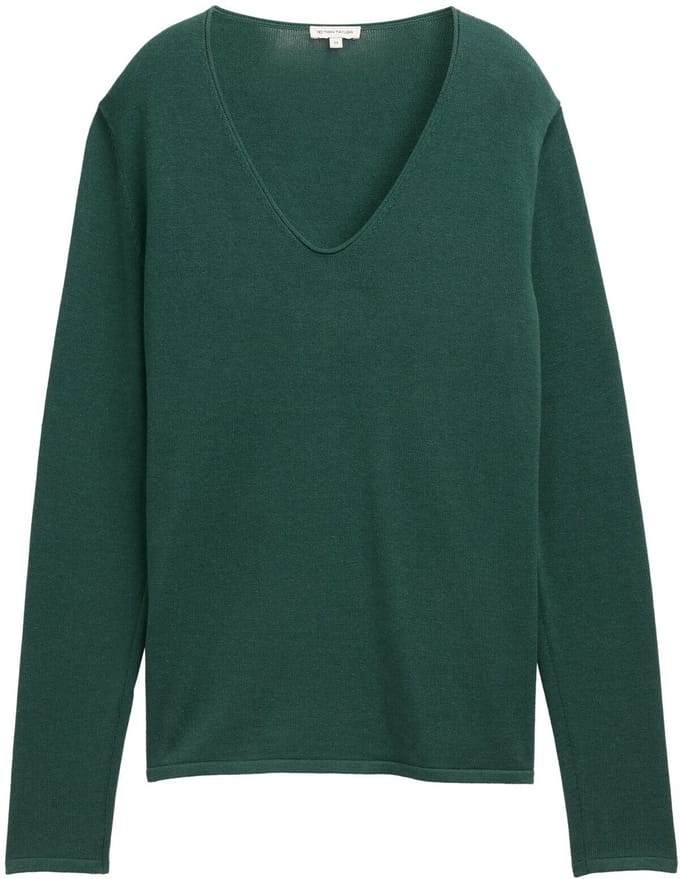 Tom Tailor - Gebreide trui met V-hals - Maat M - explorer green