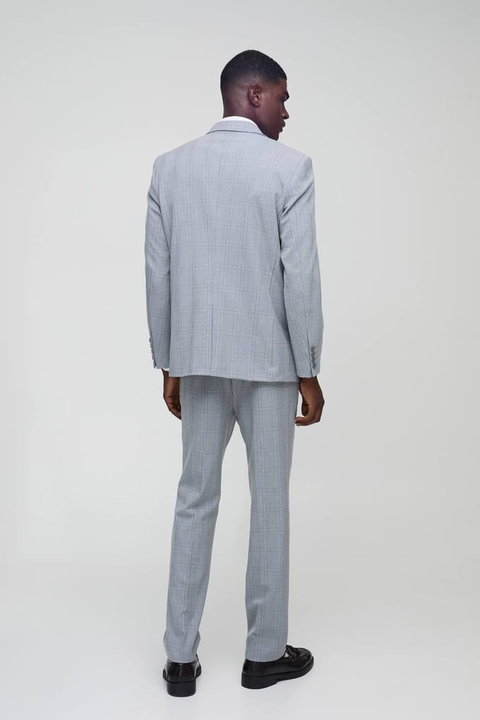 Straight Fit Tonal Check Tailored Trouser | Light Grey | Size 30