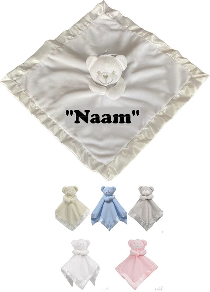 Soft Touch Knuffeldoekje Beertje Met Naam-persoonlijk kraamcadeau 38 x 38 Cm BC21 Kleur: Wit