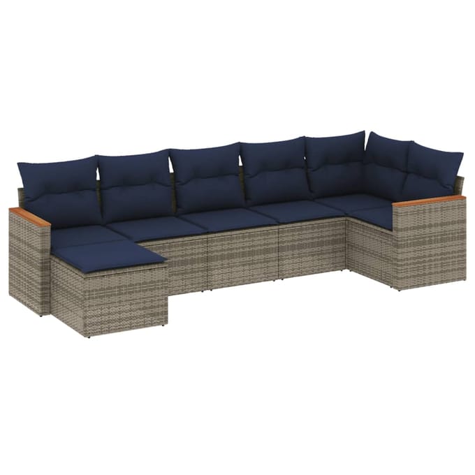 vidaXL - 7-delige - tuinbankset - met - kussens, - grijs - polyrotan
