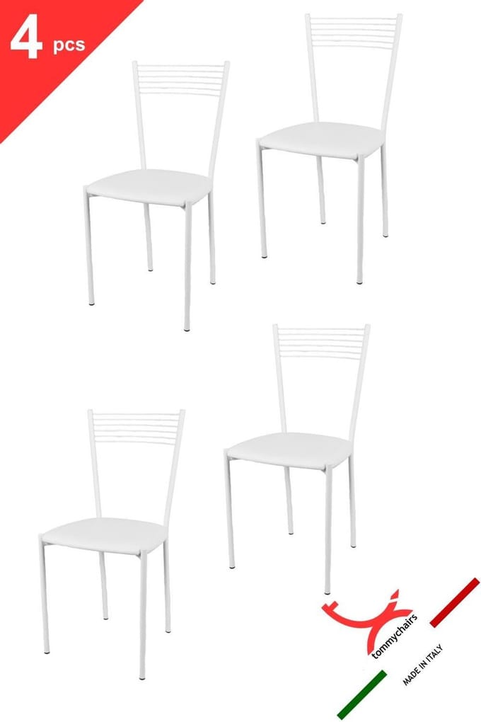 Tommychairs Elegance - Eetkamerstoelen - Set van 4 - Wit - Kunstleer & Metaal