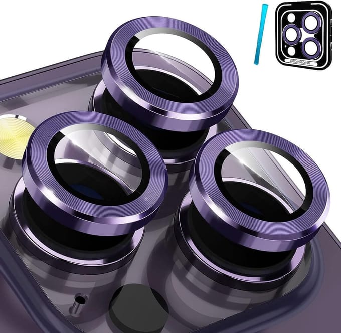 Camera Lens Protector voor iPhone 14 Pro en iPhone 14 Pro Max, HD Tempered Glass en Aluminium, Schokbestendige Bescherming in Violet