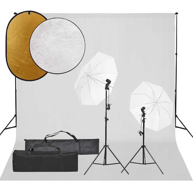 vidaXL - Fotostudioset - met - verlichtingsset, - achtergrond - en - reflector