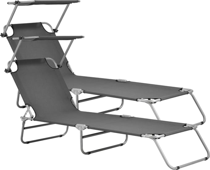 Ligbed met luifel Argozelo 186x55x24 cm set van 2 donkergrijs