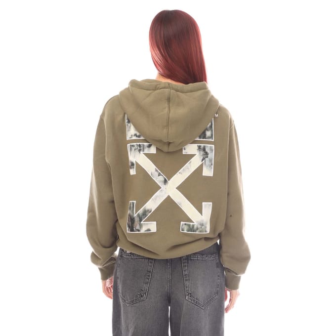 Women's Off White Flock Chine Flower Arrow Hoodie in Green