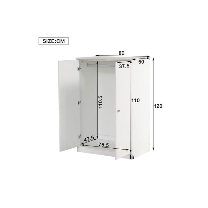 Armoire - MUVOE - 2 portes - MDF blanc - Tringle à vêtements - Taille compacte blanc
