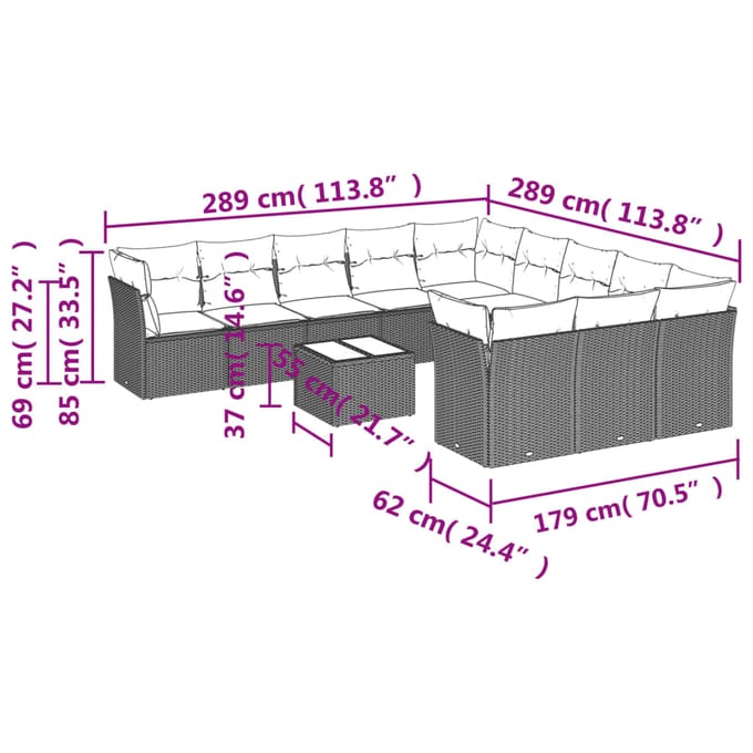 vidaXL - 12-delige - Loungeset - met - kussens - poly - rattan - beige