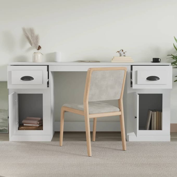 vidaXL - Bureau - met - kast - bewerkt - hout - wit