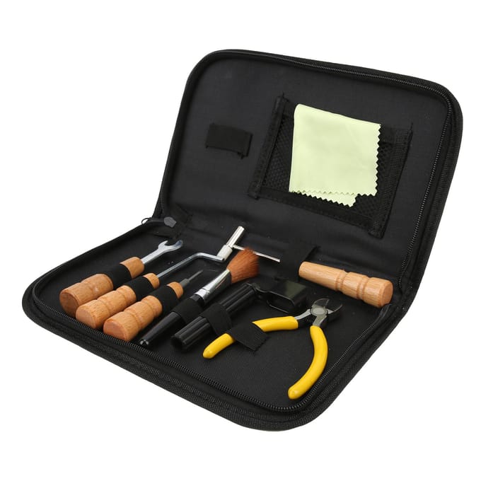 8 Pièces Outil de Réparation de Guitare Luthier Entretien Set Kit Accessoire avec Marteau Brosse Pince GT‑28 black
