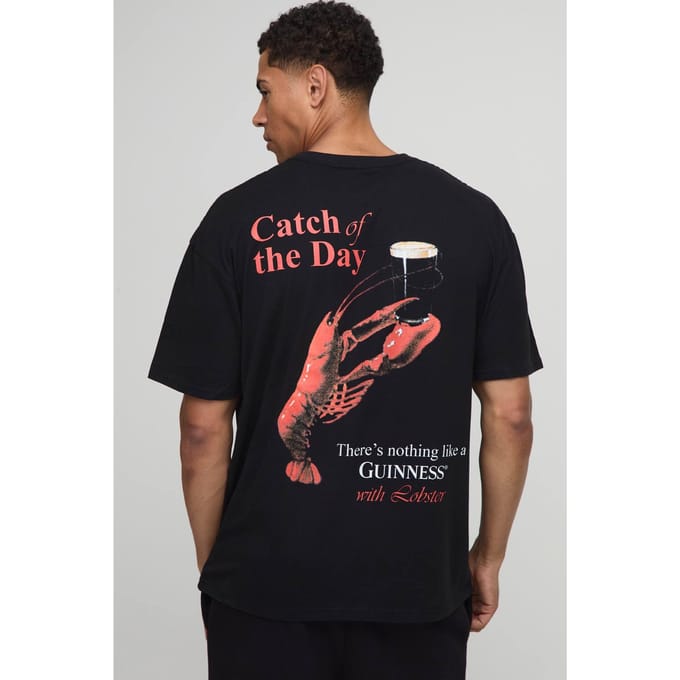 Zwarte oversized Guinness-licentie bedrukt T-shirt | Black | Size Medium