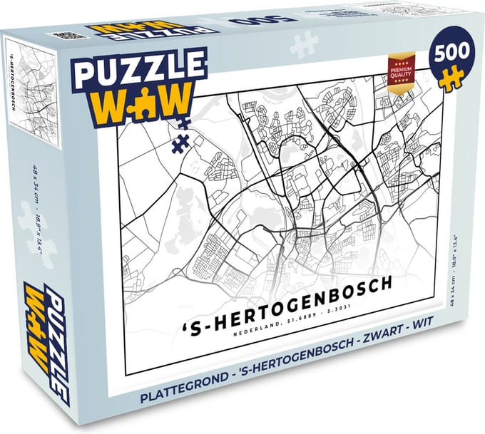 Puzzel Plattegrond - 's-Hertogenbosch - Zwart - Wit - Legpuzzel - Puzzel 500 stukjes - Stadskaart