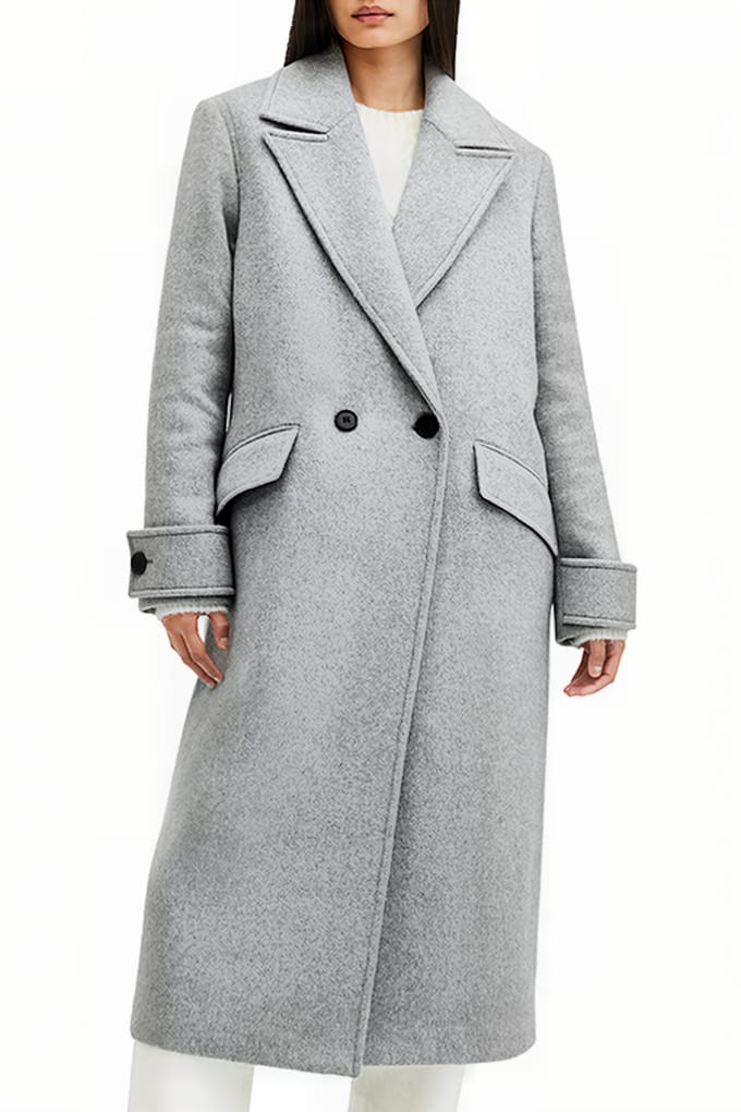 AllSaints Mabel Coat Ultimate Grey Größe: 8 | Zweireihige Mäntel Outlet | Damen | Grau