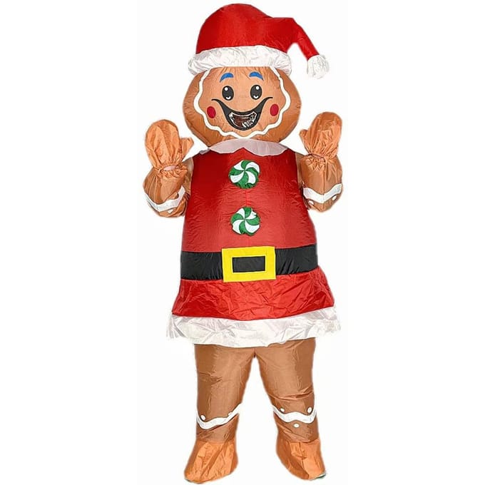 Halloween Peperkoekman Opblaasbaar Kostuum, Volwassenen 150-190cm rood