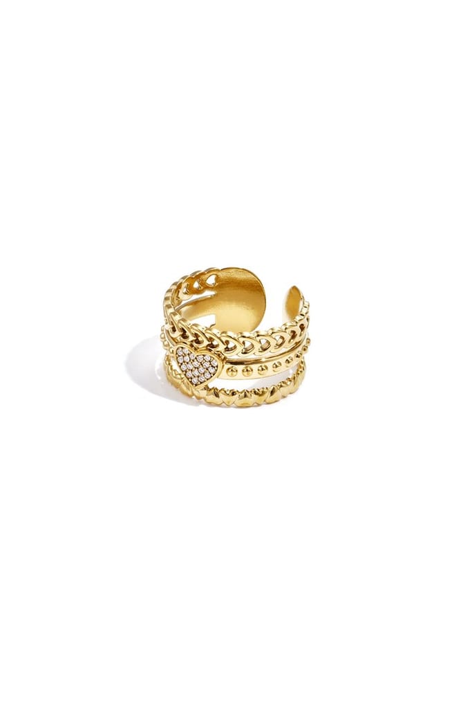 Statement ring met roos in hart - Goudkleur