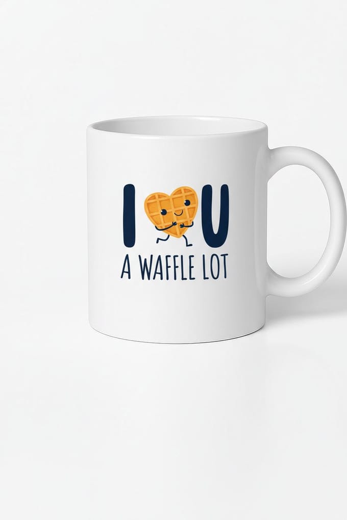 Grappige Mok met Wafel Hart 'I WAFFLE U A WAFFLE LOT' | Liefdevolle Pun Cadeau
