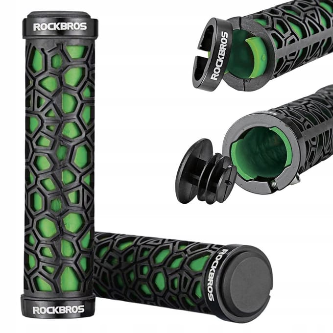 Rockbros Fietshandvatten 130mm Zwart/Groen - Comfortabele grip 22mm