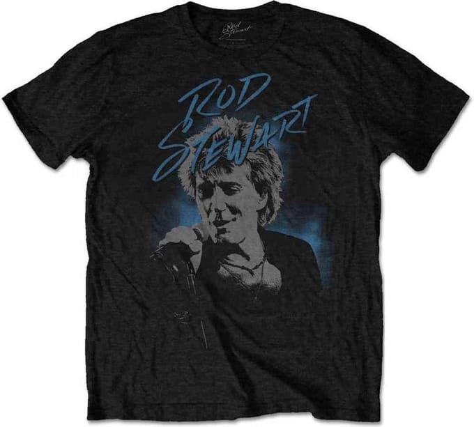 Rod Stewart Heren Tshirt -M- Scribble Photo Zwart
