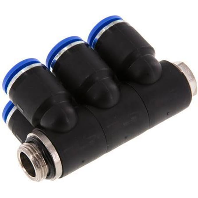 12mm x G3/8'' 6-way Manifold Messing/PA 66 Insteekfitting Buitendraad Draaibaar NBR