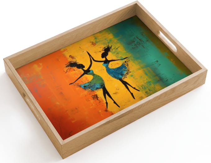 Dienblad hout 40x30 cm - Schootdienblad - Dansen - Vrouwen - Verfstructuur - Borrelplank rechthoek - Plateau dienbladen