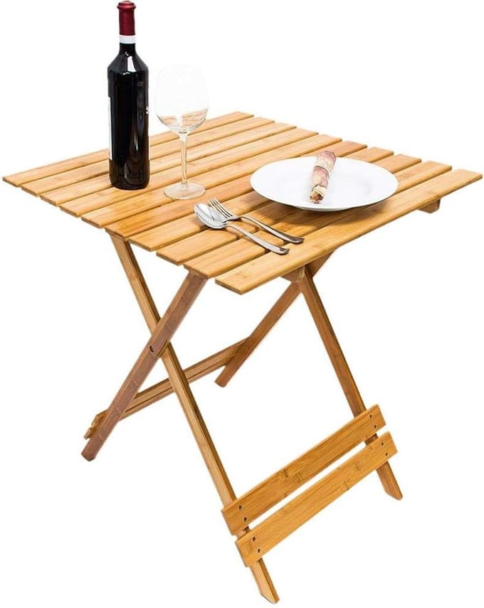Vouwtafel Bamboe - Klaptafel Tuin - Buiten Zitten - Inklapbaar Frame - 66 x 66 x 75 cm - Naturel
