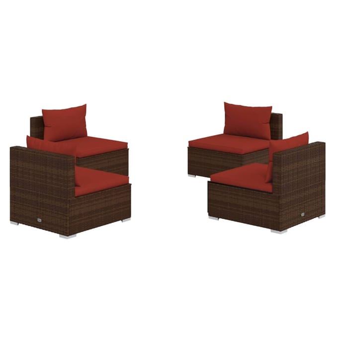 vidaXL - 4-delige - Loungeset - met - kussens - poly - rattan - bruin