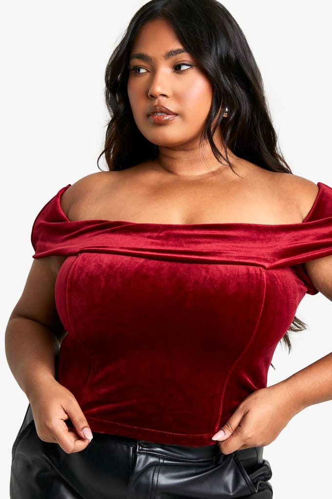 boohoo Dames Plus Velvet Korset-Top | Bessen | Maat: 56