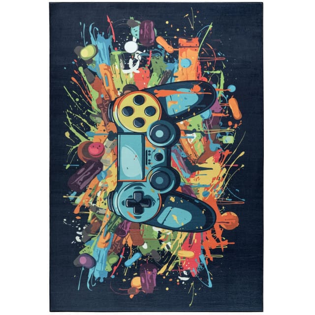 Muratap Kindervloerkleed gaming graffiti blauw multi wasbaar antislip- 80x150 cm