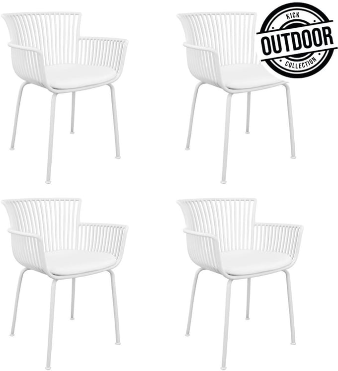 KICK® OTIS Tuinstoelen – Set van 4 – Met Armleuningen – Met Zitkussen – Kunststof – Wit