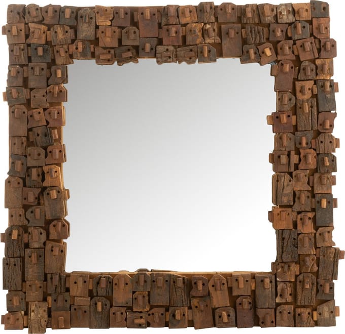 J-Line spiegel Syma - hout/spiegel - naturel - small - 90 x 90 cm