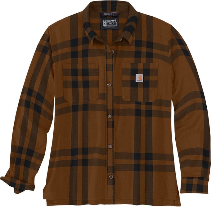 Carhartt Damesoverhemd, middelzware flanel, lange mouwen, geruit, Carhartt, bruin gemêleerd