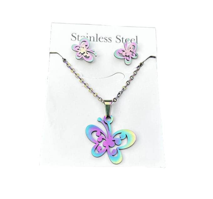 Bijoux by Ive - Sieraden set - Ketting met hanger en Oorbellen - Vlinder - Multicolor