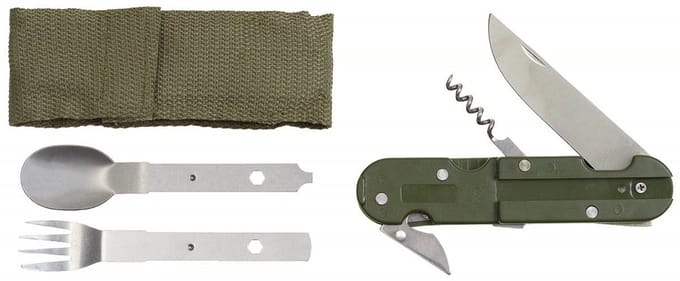 Fox Outdoor - Multi Tool met Vork, Mes & Lepel - Leger Groen