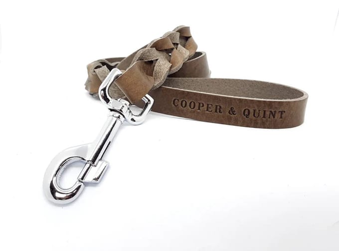 Cooper & Quint Twisted - Hondenriem gevlochten leer - Stone - 105cm - Zilver