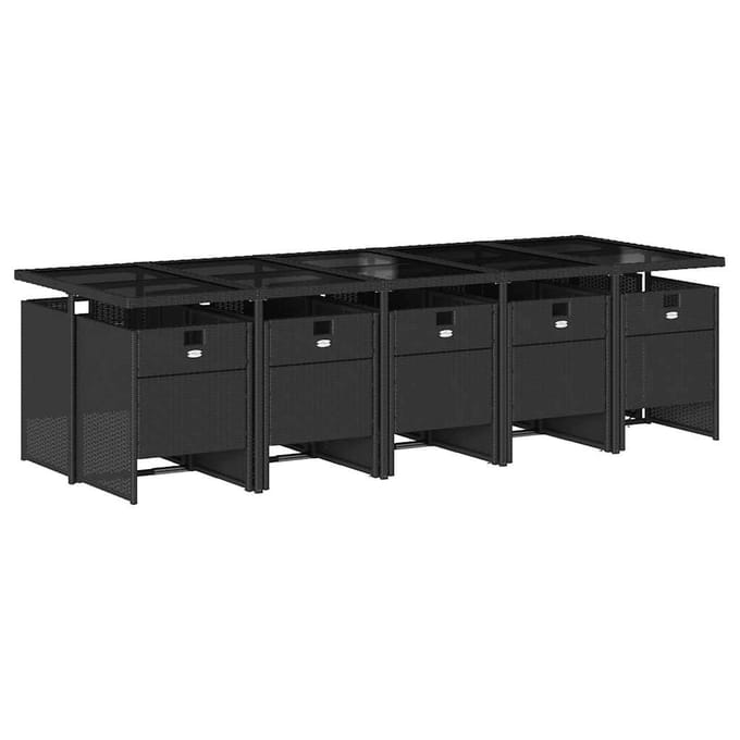 vidaXL - 11-delige - Tuinset - met - kussens - poly - rattan - zwart