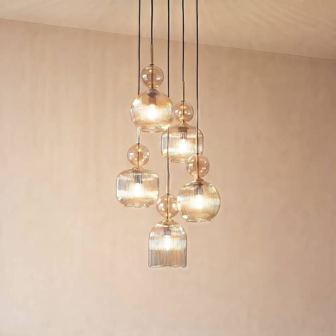 TK Lighting Hanglamp Sophia, 5-lamps, Ø 37 cm, cognac/zwart, E14
