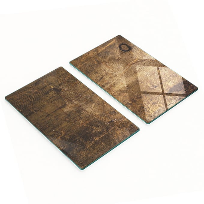 Glazen serveerplanken met afbeelding, hout, bruin, 2x30x52 cm
