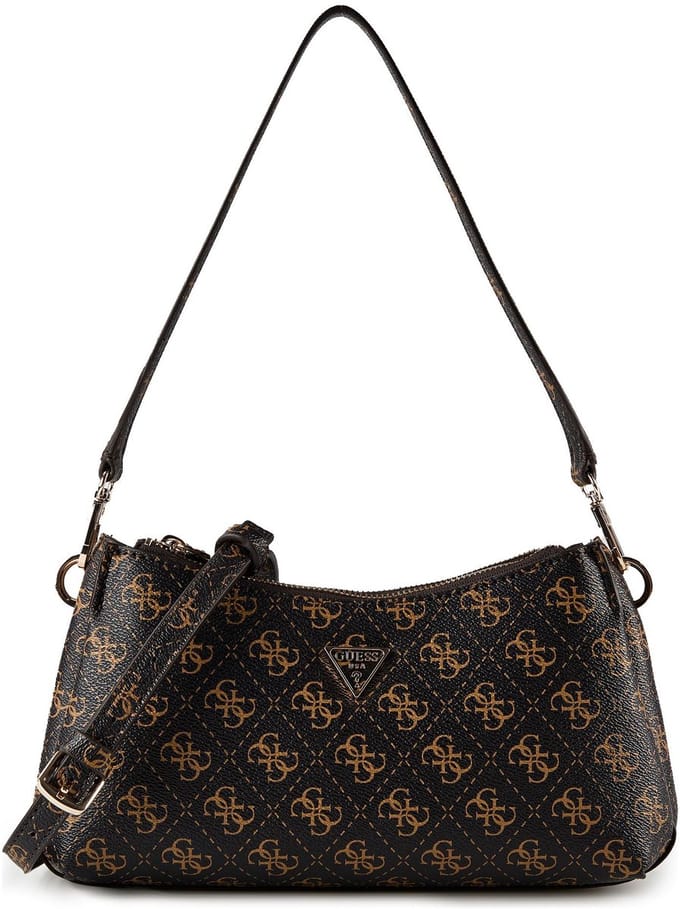 GUESS schoudertas Noelle II 3 Comp Shoulder Xbody Brown Logo donkerbruin