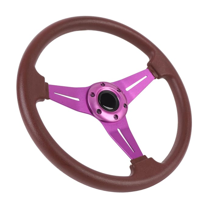 14in Race Stuurwiel met Toeterknop PU Leer Comfortabele Grip voor 6 Gats Stuurwiel brown