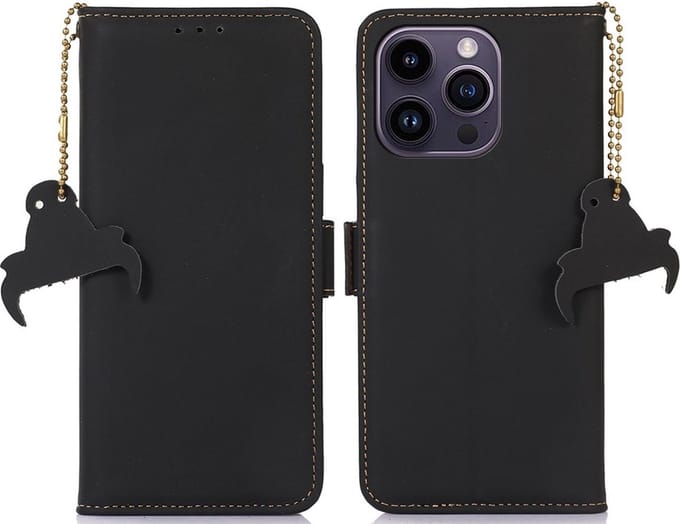 Cityhoesje-iPhone 15 Pro - Leather - Book case - Zwart