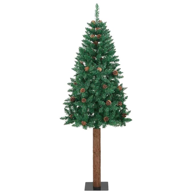 vidaXL - Slanke - Kerstboom - Groen - 210 - cm - PVC - en - massief - dennenhout