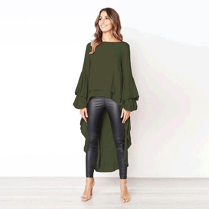 Dames herfst winter pullover chiffon shirt met lange mouwen onregelmatige chiffon top voor dames S