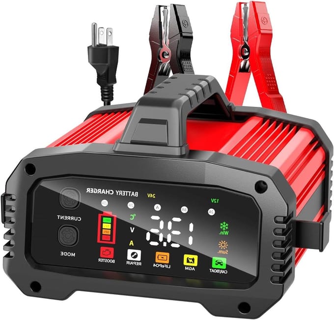 Acculader - Batterijlader - Voertuigen Opladen - Booster Modus - 25 Ampère - Rood