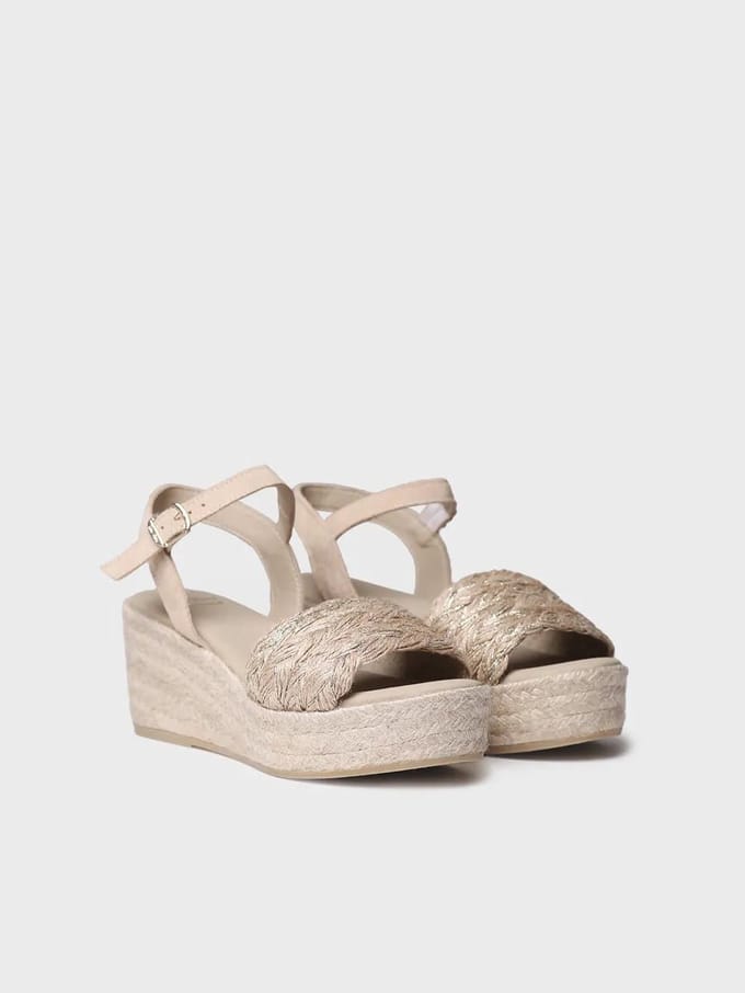 Dames espadrille van gevlochten jute met sleehak en gesp | ROCIO-PH