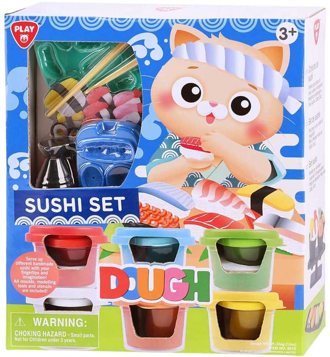 Playgo klei speelgoed Sushi set met 6 potjes en accessoires.